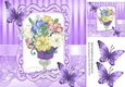 pretty vase of mixed flowers in ornate frame with purple butterflies 8x8