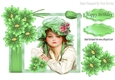 pretty bonnet girl with green flowers and bow