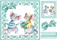 Cute christmas mice in turq swirl 8x8 frame