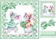 Cute christmas mice in green swirl 8x8 frame