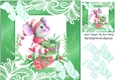 Cute christmas mouse with cheese in ornate white/ green swirl 8x8 frame