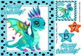 Cute turq Dragon in a polkadot frame A5