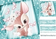 Cute little deer with bunnies and butterflies with turq stars 8x8