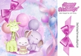 Cute Birthday Friends with balloons and pink bow 8x8