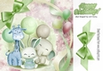 Cute Birthday Friends with balloons and green bow 8x8