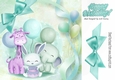 Cute Birthday Friends with balloons and turq bow 8x8