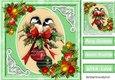 Lovely vintage robins with holly and baubles 8x8