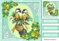 Lovely vintage robins with holly and baubles (turq) 8x8