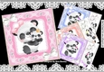 4 Cute pandas with babies card fronts in lace 8x8 frame mini kit
