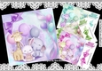 4 Cute Birthday Friends with balloons and bows card fronts 8x8 mini kit