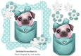 Cute pug in a turq denim pocket with turq polkadot 7x7 frame