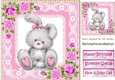 Cute grey bunny with pink roses and lace 8x8