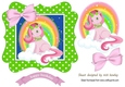 unicorn in pretty rainbow and bow lime polkadot frame 7x7