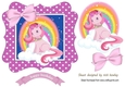 unicorn in pretty rainbow and bow pink polkadot frame 7x7