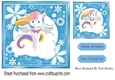 Rainbow unicorn in blue floral 7x7 frame