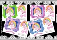  4 unicorns in rainbow and bows card fronts frame 7x7