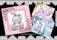 4 grey bunnies with roses and lace card fronts 8x8 mini kit