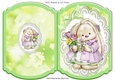Cute bunny with flowers and green bow lace bracket card