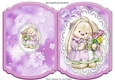 Cute bunny with flowers and lilac bow lace bracket card