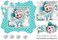Cute pooch in turq polkadot 7x7 frame with bow