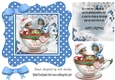 Cute christmas mice in a teacup, in blue polkadot frame
