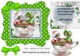 Cute christmas mice in a teacup, in green polkadot frame