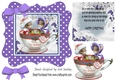 Cute christmas mice in a teacup, in purple polkadot frame