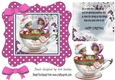 Cute christmas mice in a teacup, in pink polkadot frame