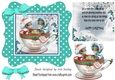 Cute christmas mice in a teacup, in turq polkadot frame