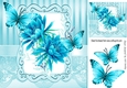 Pretty blue flowers in ornate 8x8 frame with butterflies