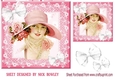 Pretty vintage lady in pink in hat with bow 8x8