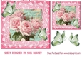 Pretty vintage pink roses on lace with butterflies 8x8