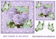 Pretty vintage lilac roses on lace with butterflies 8x8