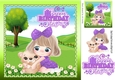 cute little girl in purple with teddy in the meadow 8x8