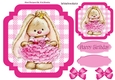 Cute bunny in pink ballerina dress with bows 7x7