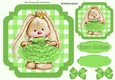 Cute bunny in green ballerina dress with bows 7x7