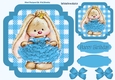 Cute bunny in blue ballerina dress with bows 7x7