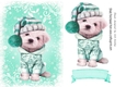Cute puppy in turq christmas knitted hat A5