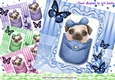  4 Cute pugs in  denim pockets with butterflies 8x8 card front mini kit