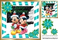 Cute minnie and mickey in the snow with turq poinsettias 8x8