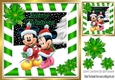 Cute minnie and mickey in the snow with green poinsettias 8x8