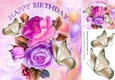 Pretty pink/purple roses with butterflies & balloons 8x8