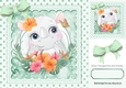 Cute Rhino with pretty flowers in polkadot frame with mint bows 8x8