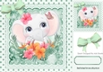 Cute elephant with pretty flowers in polkadot frame with mint bows 8x8