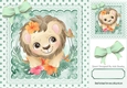 Cute lion with pretty flowers in polkadot frame with mint bows 8x8