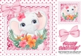 Cute ele with pretty flowers in polkadot frame with pink bows 8x8