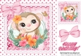 Cute monkey with pretty flowers in polkadot frame with pink bows 8x8