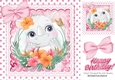 Cute Rhino with pretty flowers in polkadot frame with pink bows 8x8