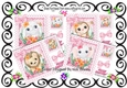 4 Cute Animals in polkadot frame with pink bows card fronts 8x8 mini kit