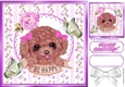 Sweet puppy with bows, lilac rose & green butterflies 8x8